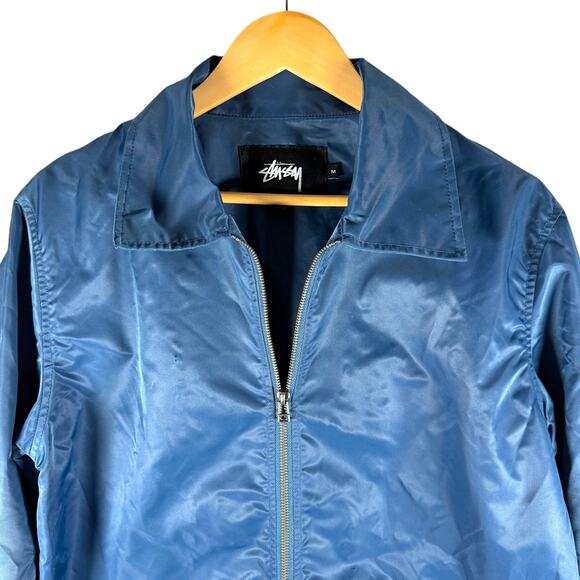 Stussy Blue Satin Full Zip Coaches Jacket Men’s M - Designer Streetwear Skater - Picture 9 of 14